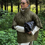 Women Cotton Coat Loose Diamond Lattice Cotton Jacket