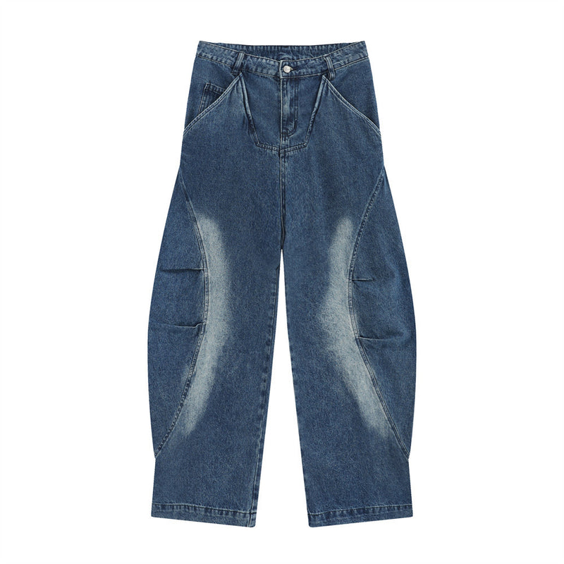 Men Jeans Vintage Washed Stitching Trousers