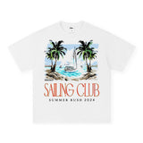 Vintage T-shirts Summer Coconut Vintage Print Short Sleeve Loose Half Sleeve