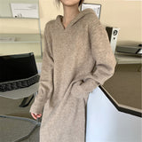 Women Pullover Sweater Loose Hooded Knitted Dress