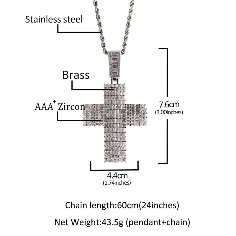 Jewelry Square Zirconium Full Diamond Cross Pendant Punk Street Trendy Crosses Spectrum St. Valentine's