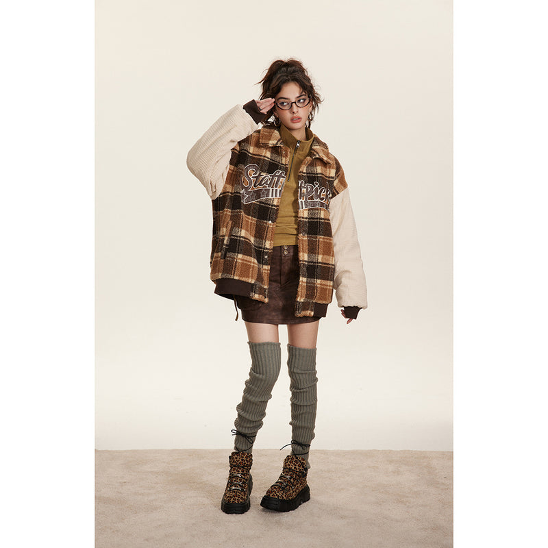 Unisex Coat University Style Vintage Plaid Warm Coat