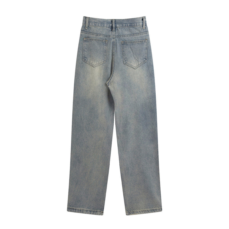 Men Jeans Loose All-Match Side Slit Stitching Zipper