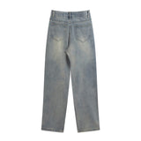 Men Jeans Loose All-Match Side Slit Stitching Zipper