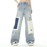 Men Jeans Patch Ripped Versatile Loose