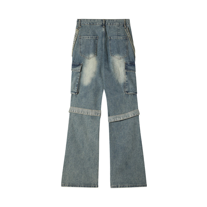 Men Jeans Punk Bandage Button Pocket Overalls