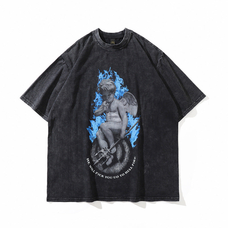 Men T-Shirt Vintage Distressed Print Loose