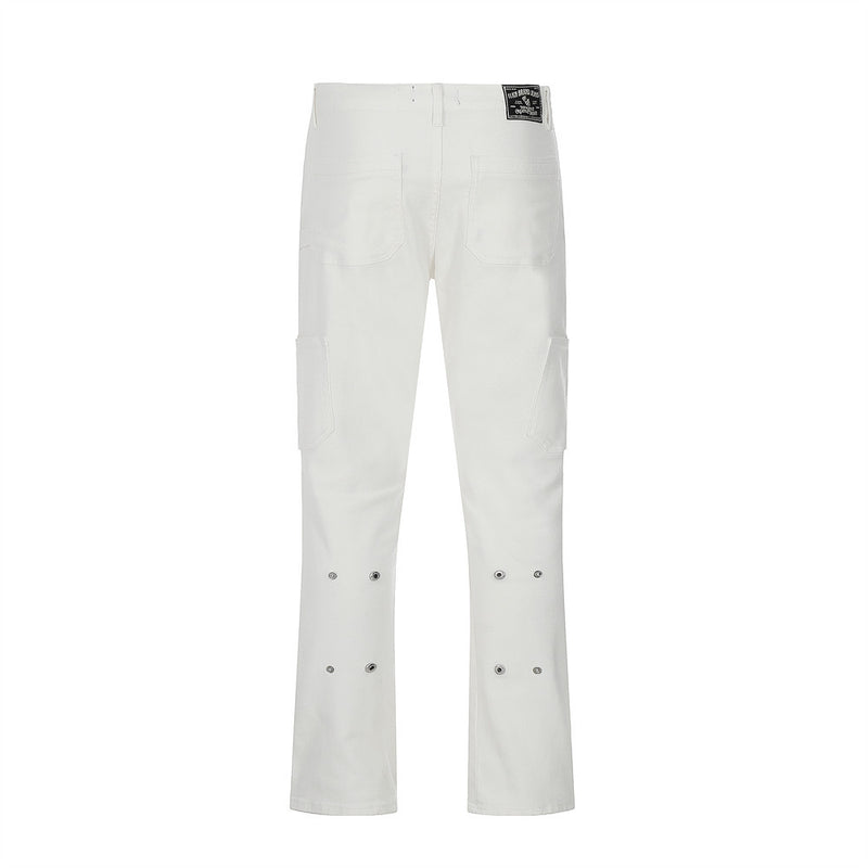 Men Jeans Side Pocket Fastener Decoration Solid Color Loose