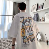 Men T Shirt Summer Graffiti Printing Loose Cotton