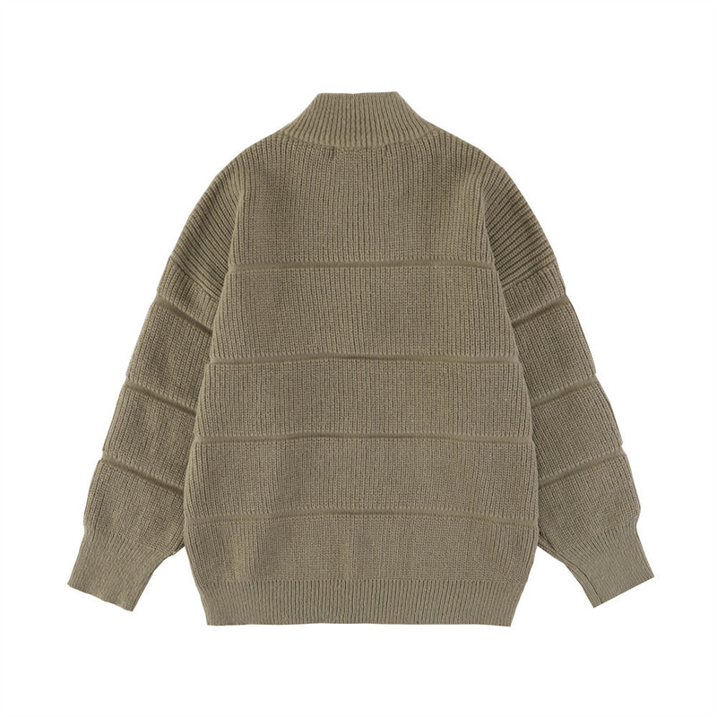 Men Sweater Striped Jacquard Cardigan Stand Collar Sweater