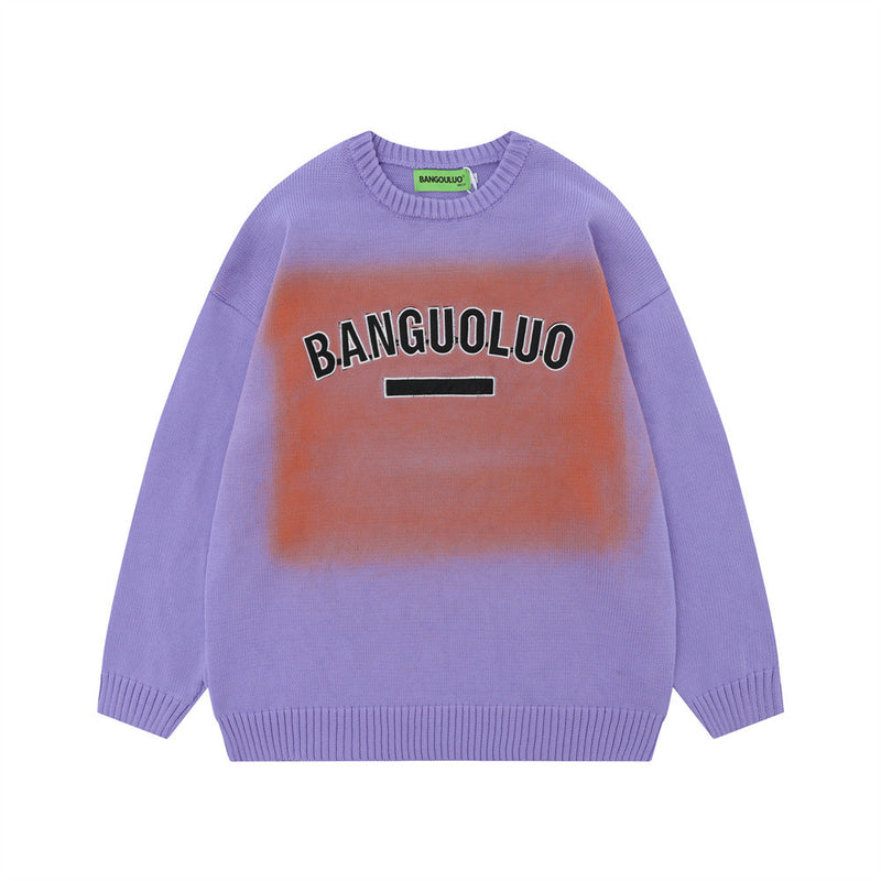 Men Sweater Inkjet Embroidery Loose Knitted Sweater