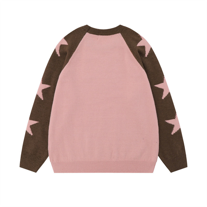 Men Sweater Five-Pointed Star Patchwork Knitting Sweater