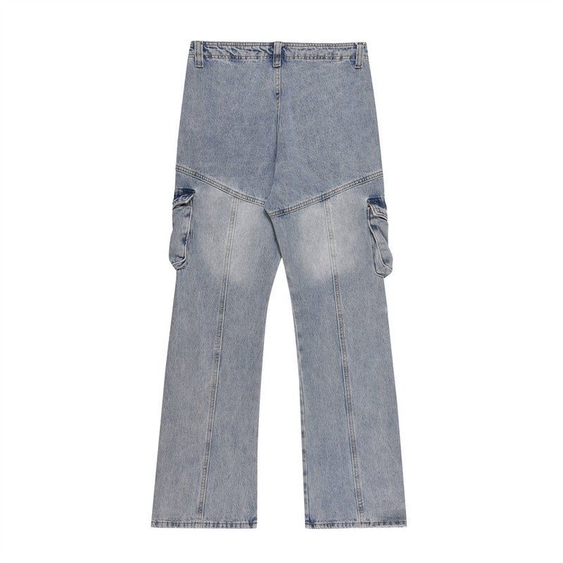 Men Jeans Multi-Pocket Hip Hop Loose Bell-Bottom Pants
