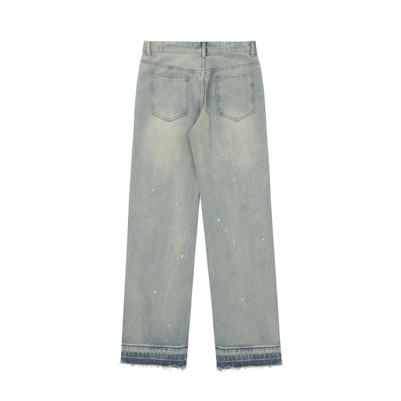 Men Jeans Raw Edge Vintage Splash-Ink Distressed