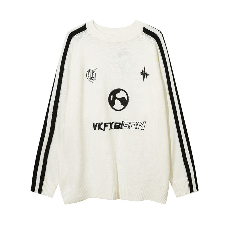 Men Sweater Embroidery Letter Sweater Cotton Knitwear
