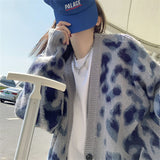 Women Knitted Cardigan Vintage Leopard Print