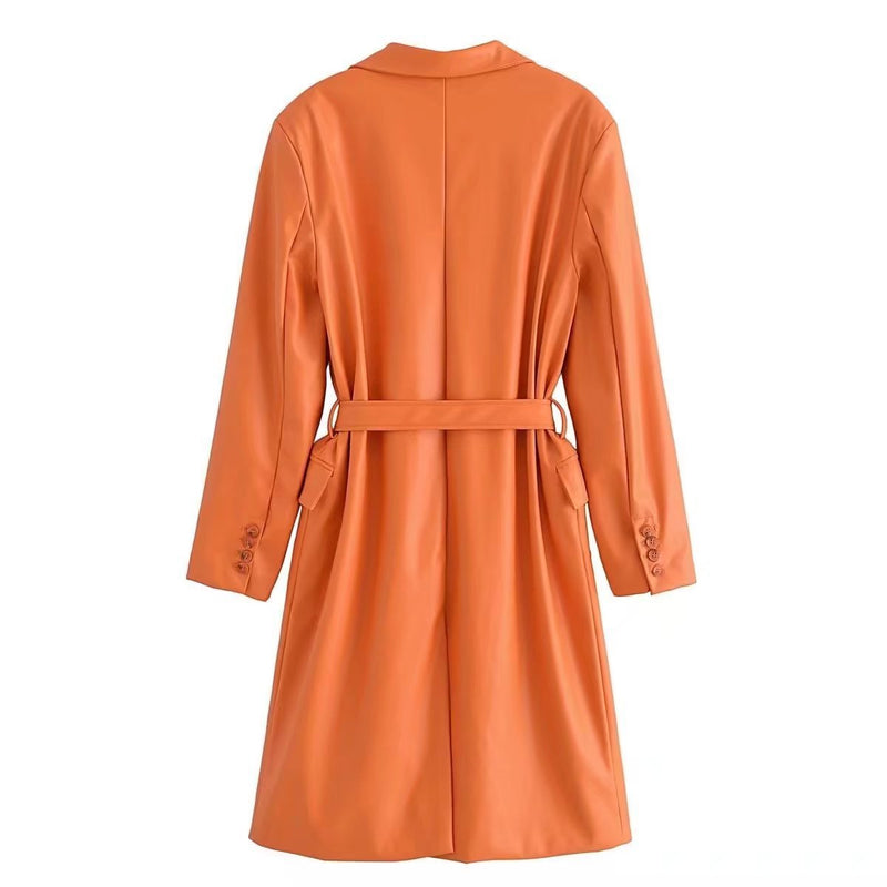Women Trench Coat Mid-Length Leather Wind Coat Temperament Coat