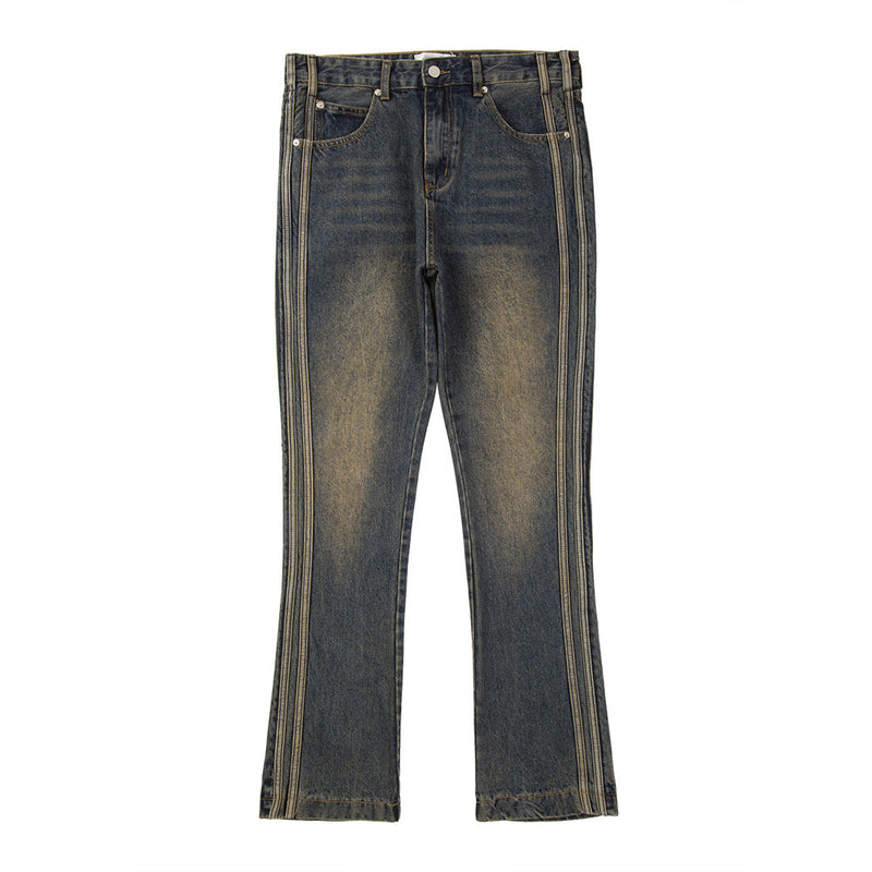 Men Jeans Side Stripes Distressed Loose