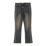 Men Jeans Side Stripes Distressed Loose
