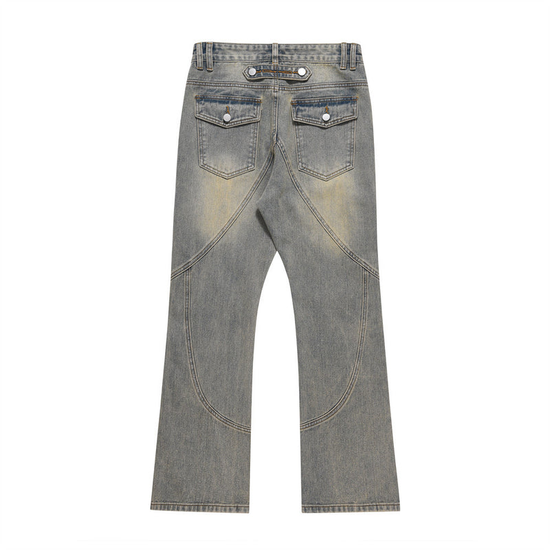 Men Jeans Stitching Worn-out Bell-Bottom Pants Punk