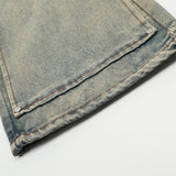 Men Jeans Yellow Mud Color Irregular Stitching