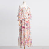 Bohemian Dress Vacation Style Fairy Dress Lace up Slimming Floral
