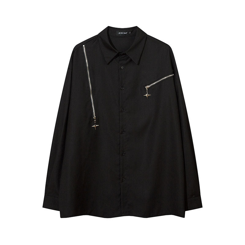 Long Sleeve Shirt Multi-Pocket Zipper Shirt Solid Color Coat
