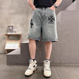 Chrome Heart Shorts Summer Embroidered Denim Shorts