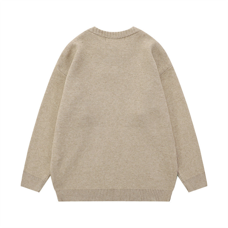 Men Sweater Five-Pointed Star round Neck Sweater Loose Casual