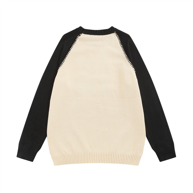 Men Sweater Color Matching Bear Letter Jacquard Sweater