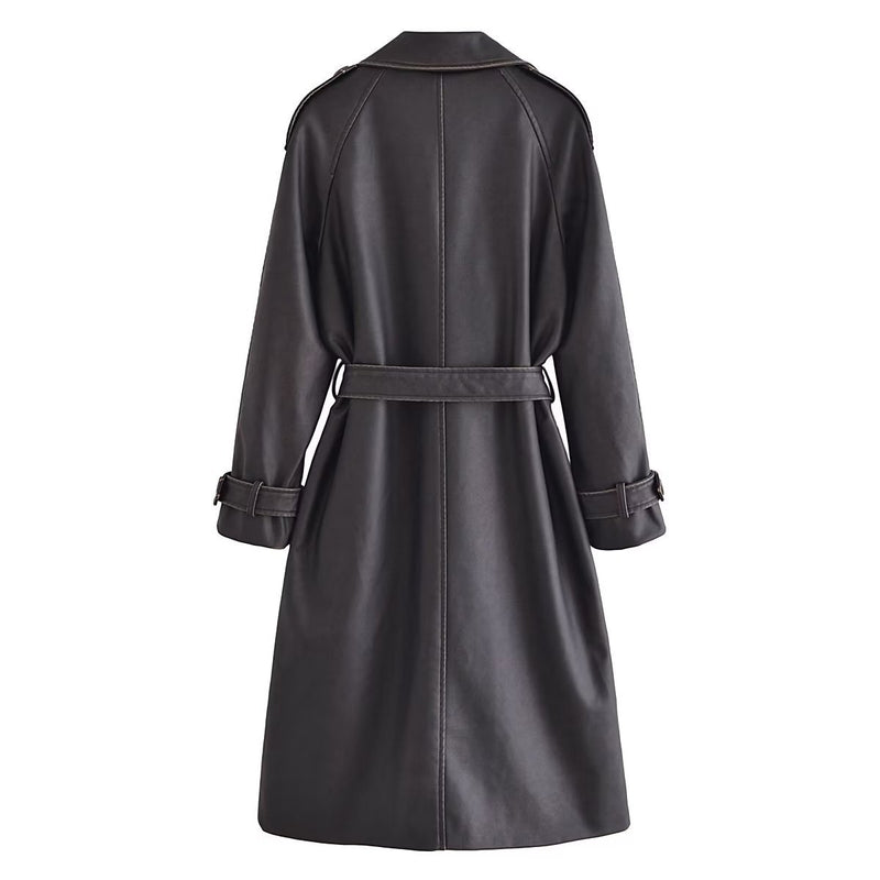 Women's Trench Coat Faux Leather Trench Coat