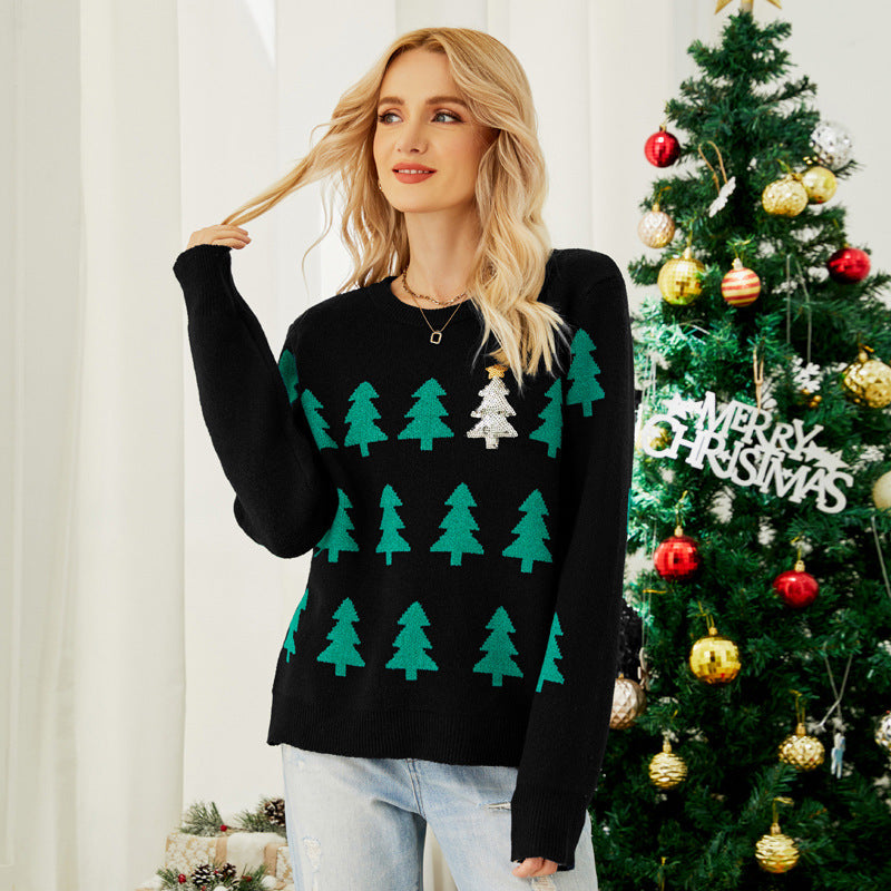 Black Christmas Sweater Christmas Tree Knitted Sweater