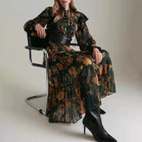 Betty Draper Valentine's Day Dress Spring Vintage Printed Collar Long Dress