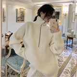 Women Knitted Cardigan Loose Zip Knitted Thickened