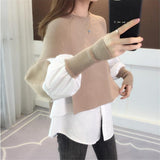 Women Pullover Sweater Fake Two Pieces Fashion Sweater