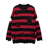 Women Sweater Striped Loose Hole Knitted Sweater