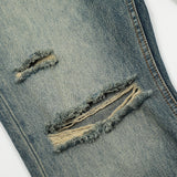 Men Jeans Loose Hole Casual Retro Wide-Leg Pants