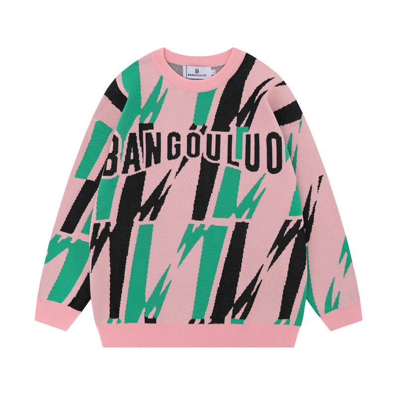 Men Sweater Graffiti Jacquard Sweater Sweater
