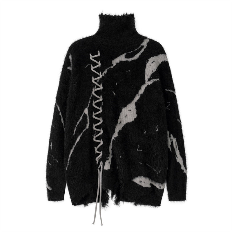 Men Sweater Ripped Turtleneck Sweater