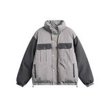 Unisex Coat Patchwork Stand-up Collar Winter Thickening