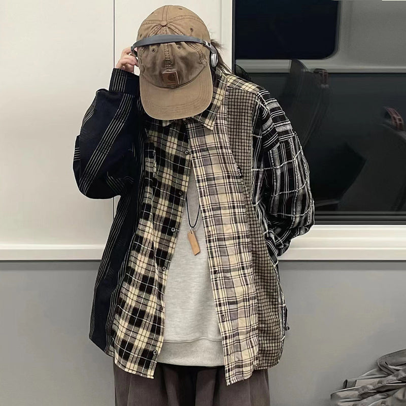 Men's Shirts Patchwork Plaid Coat