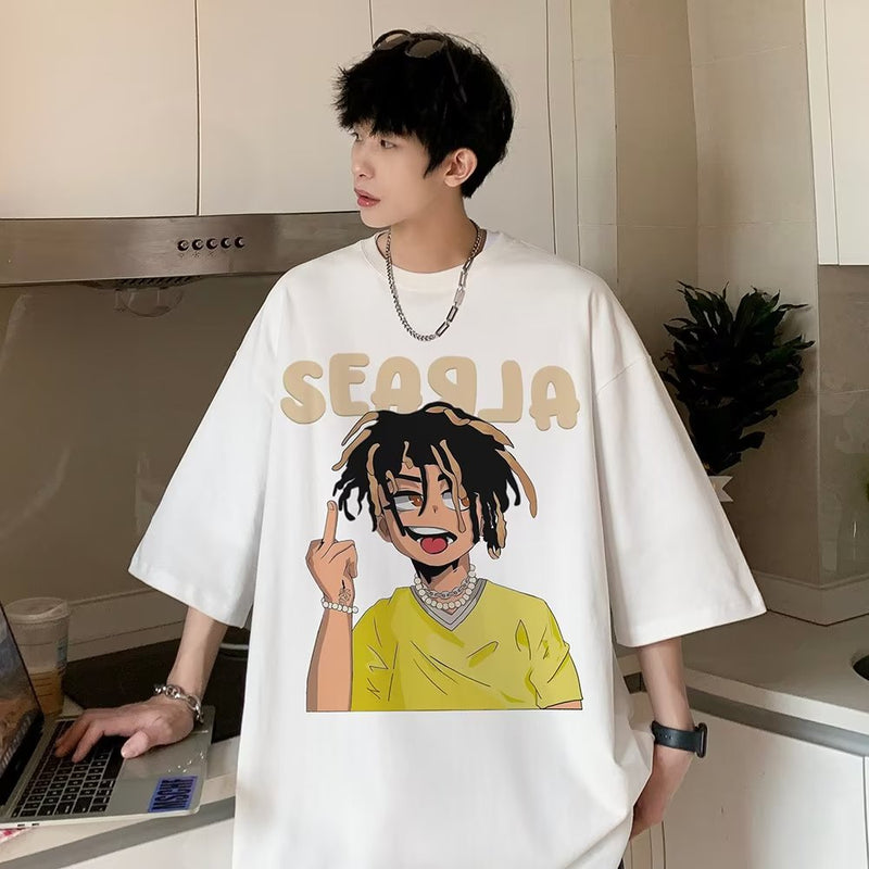 Men T Shirt Cartoon Print Summer Versatile Loose