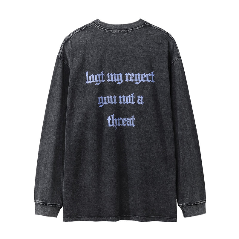 Men Long Sleeve T-Shirt Angel Statue Printed Distressed