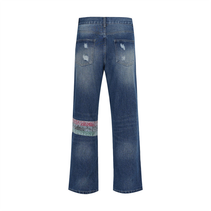 Men Jeans Hole & Patch Punk Niche Personality
