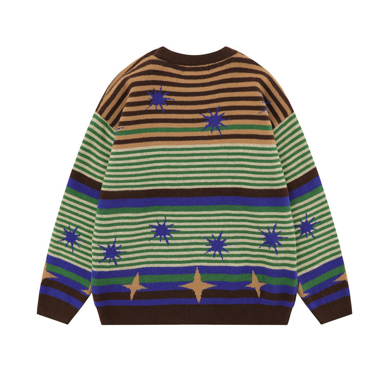 Men Sweater Stripes XINGX Jacquard Loose-Fitting Knitted Sweater