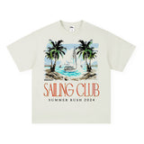 Vintage T-shirts Summer Coconut Vintage Print Short Sleeve Loose Half Sleeve