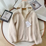 Women Hoodie Polar Fleece Simple Solid Color