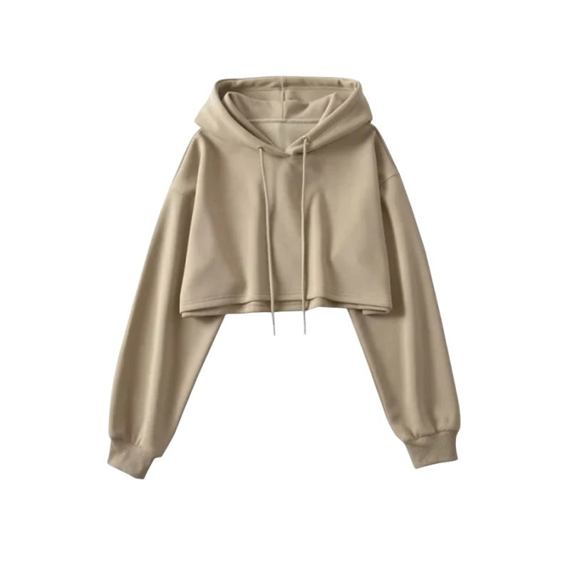 Women Hoodie Short Hot Girl Solid Color Simple