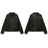 Women Jackets Solid Color Vintage PU Leather Jacket Zipper