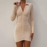 Women Dress Sexy Hot Girl Tight Pleated Dress
